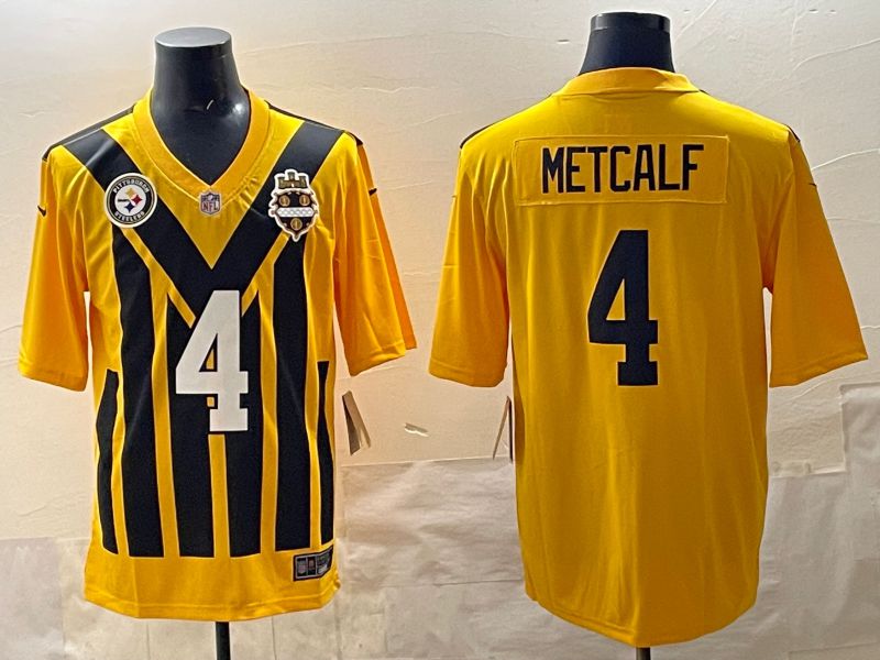 Men 2025 Pittsburgh Steelers 4 Metcalf Yellow Retro Nike Limited NFL Jersey style 06